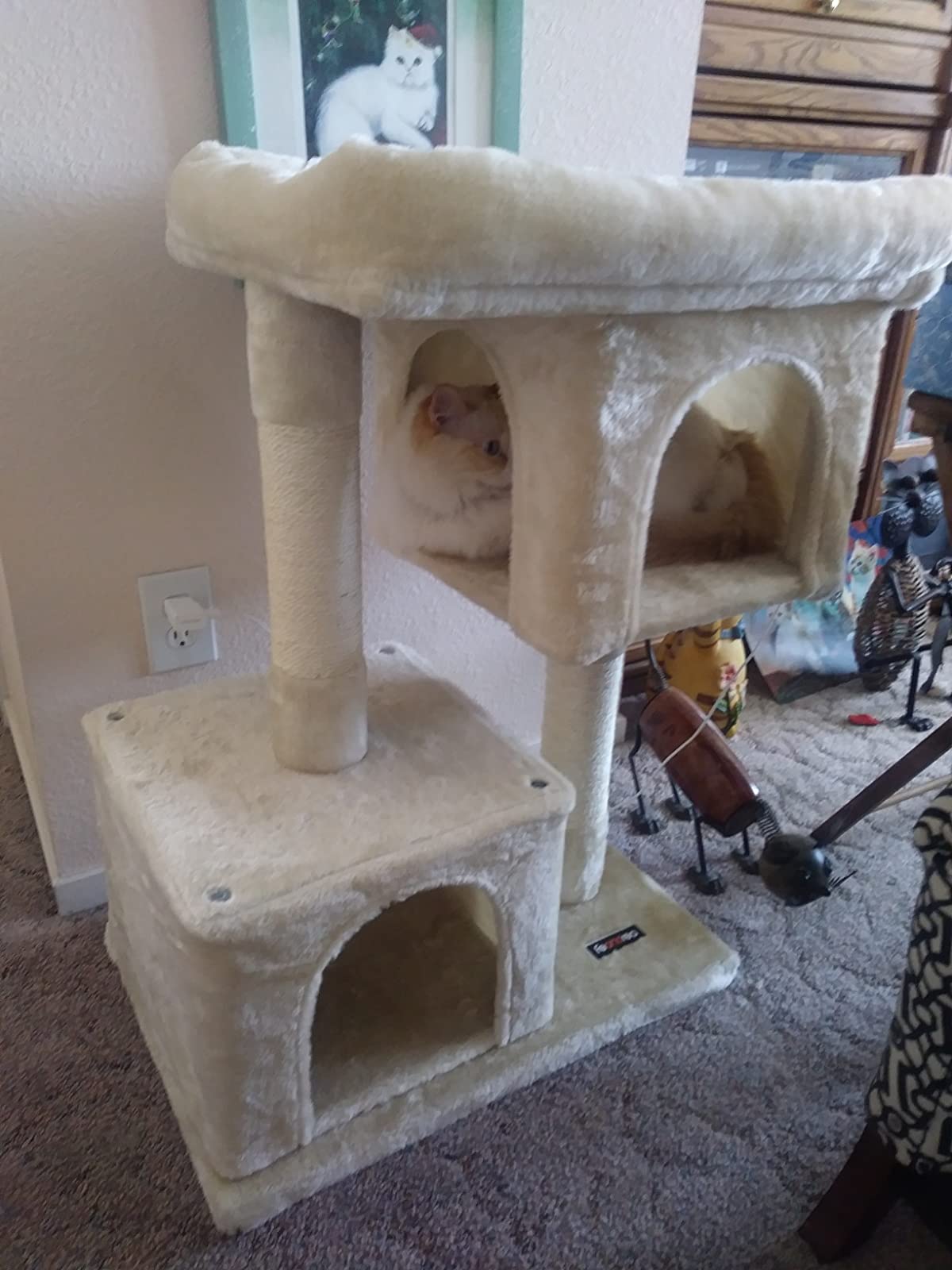 Cat Tree for Large Cats, 2 Cozy Plush Condos and Sisal Posts