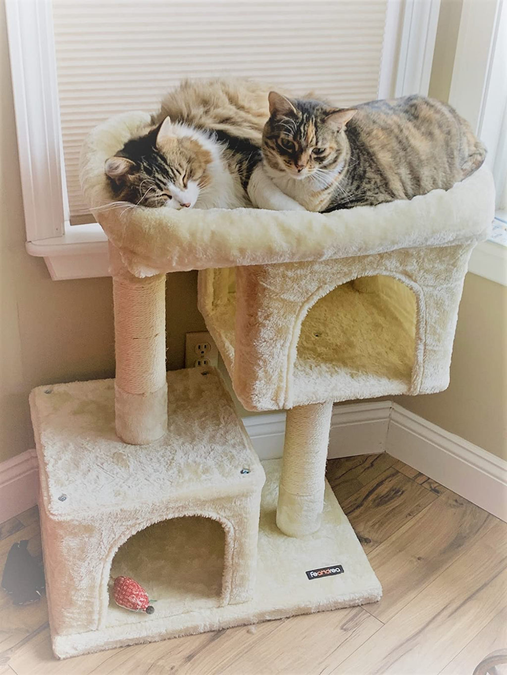 Cat Tree for Large Cats, 2 Cozy Plush Condos and Sisal Posts