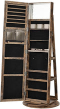 360° Swivel Jewelry Cabinet, Lockable Jewelry Organizer with Full-Length Mirror, Rear Storage Shelves