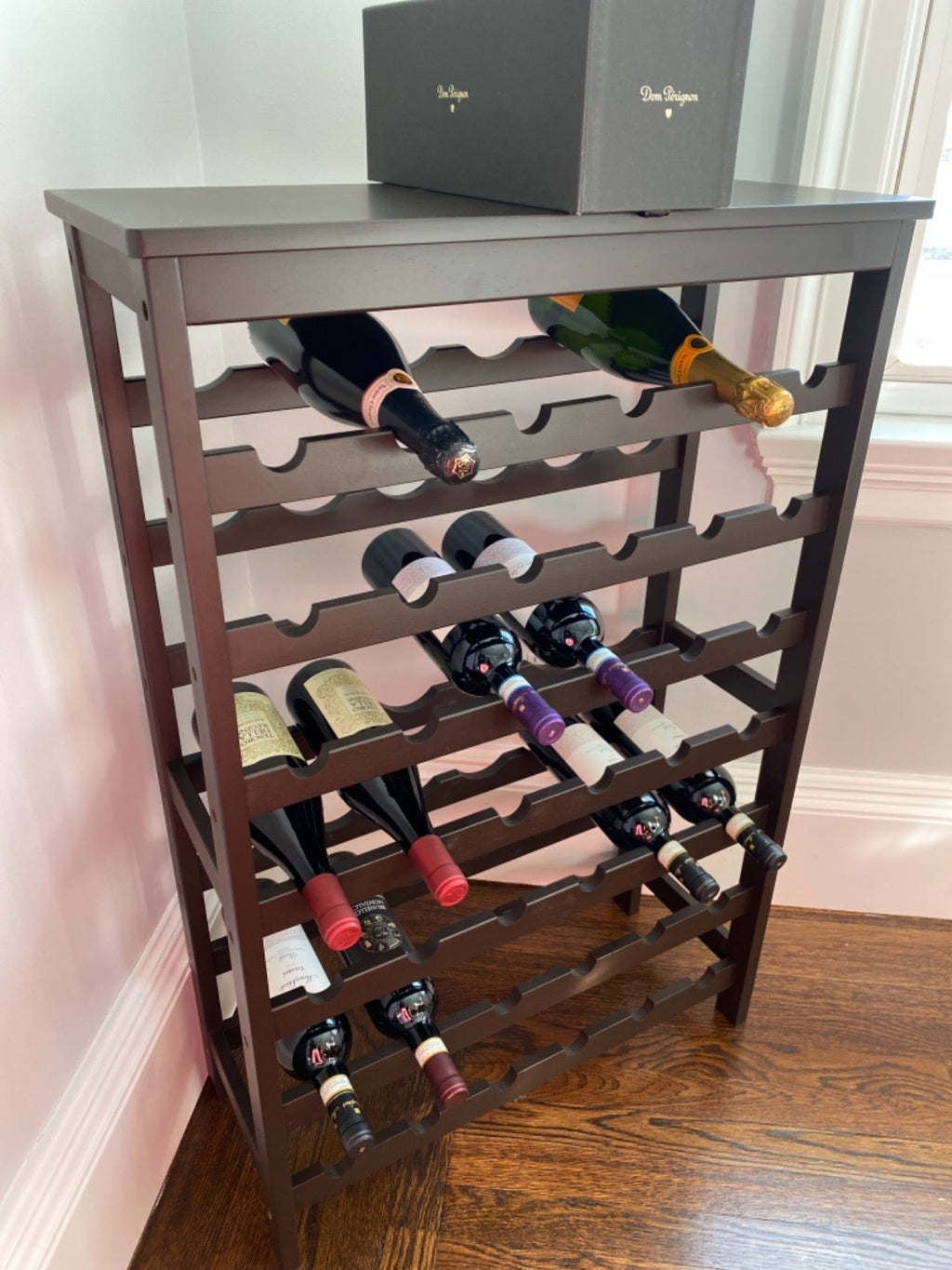 Wine Rack, 42-Bottle Rack , 7-Tier Display with Table Top, Bamboo, Bottle Holder