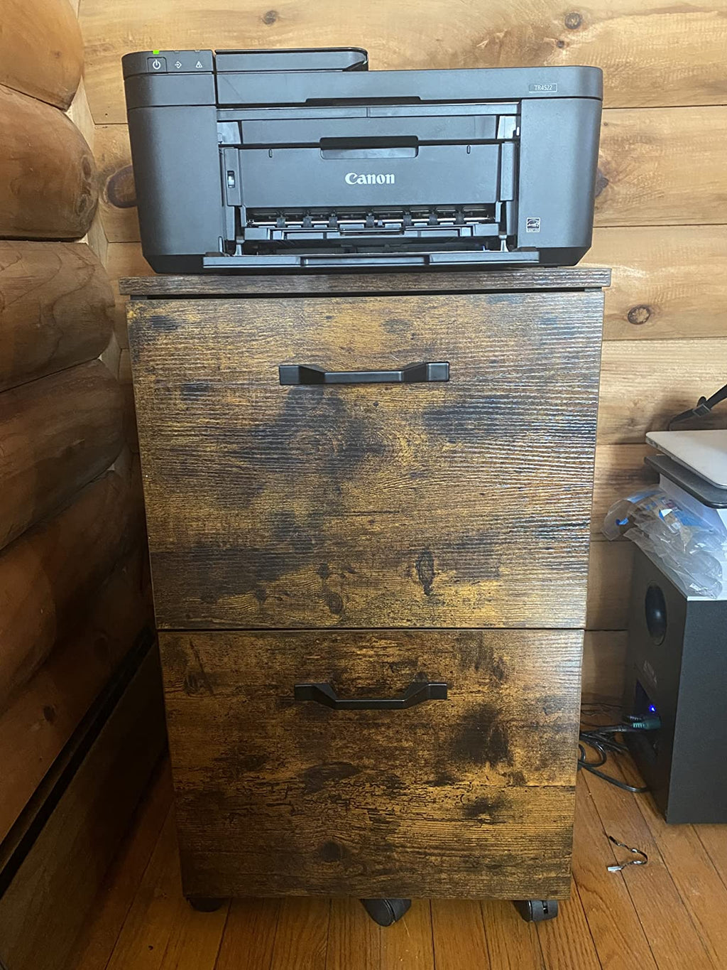 Rustic File Cabinet with 2 Drawers, Rolling Office Filing Cabinet with Wheels