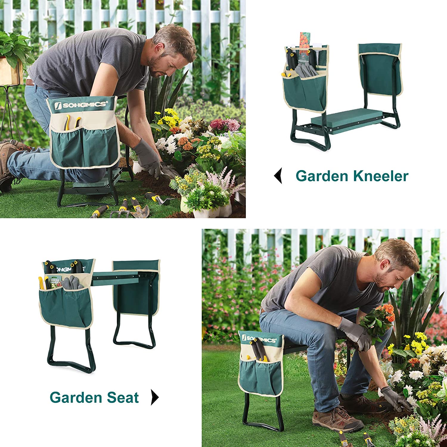 Folding Garden Kneeler , Folding Bench Stool with Kneeling Pad for Gardening