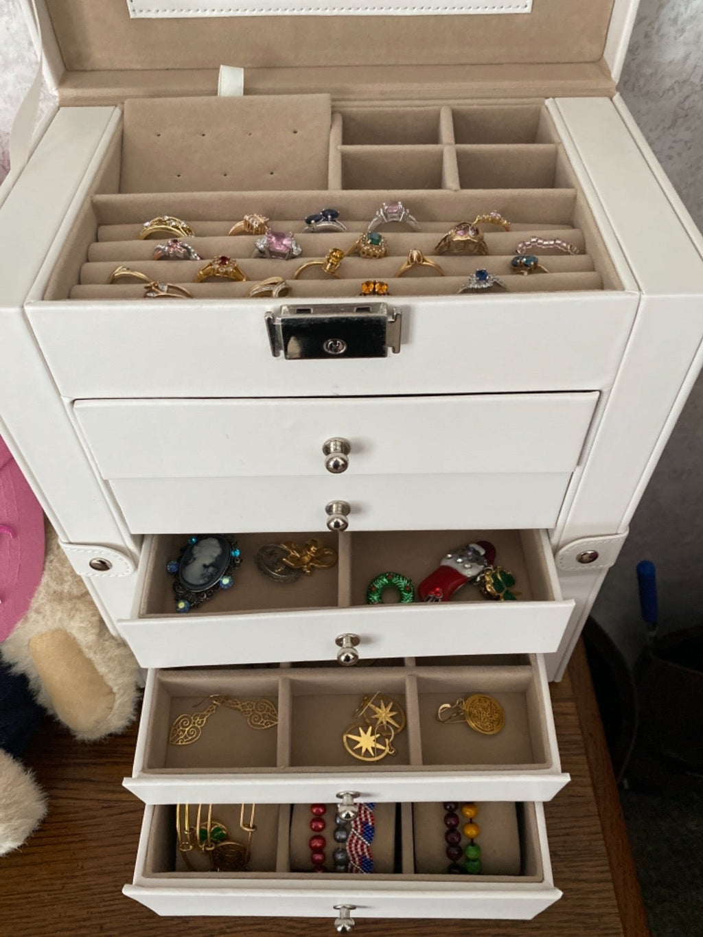 Jewelry Box, 6-Tier Large Jewelry Case with Drawers, Mirror and Lock