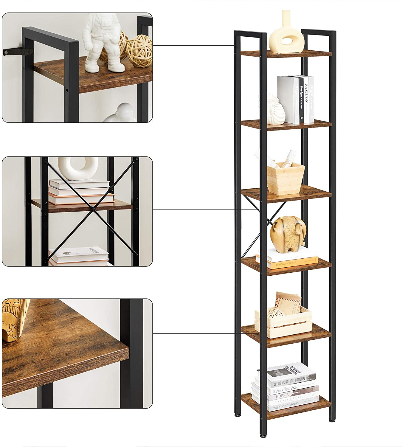 6-Tier Bookshelf, Bookcase, Storage Shelving Unit with 6 Shelves
