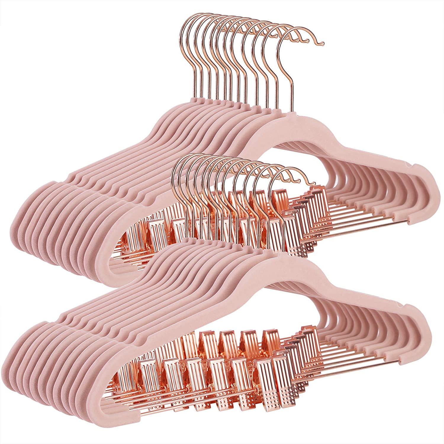 24 Pack Pants Hangers, 16.7 Inch Coat Hangers with Rose Gold Colored Movable Clips
