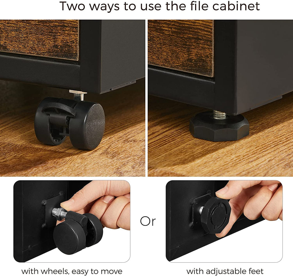 Mobile File Cabinet, Office Filing Cabinet with Wheels and Lock for A4