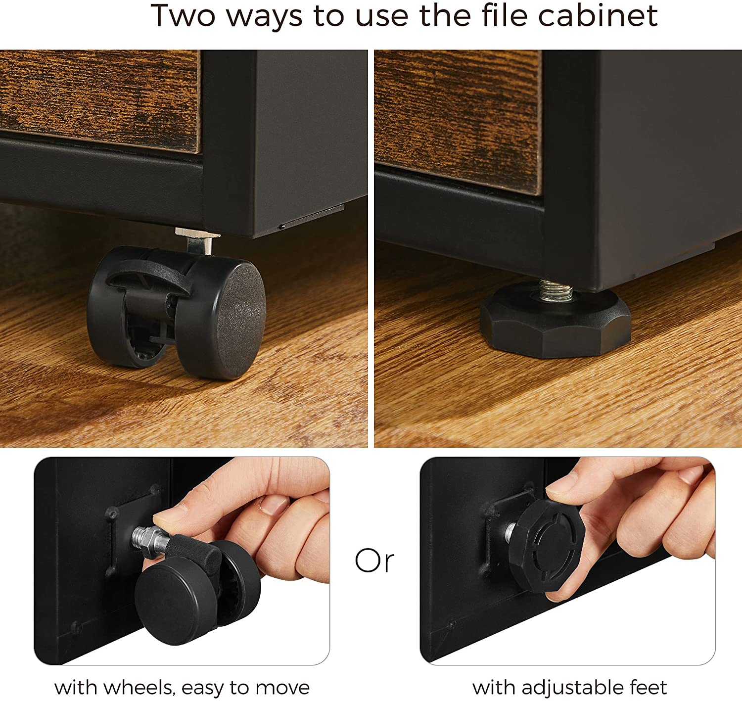 Mobile File Cabinet, Office Filing Cabinet with Wheels and Lock for A4