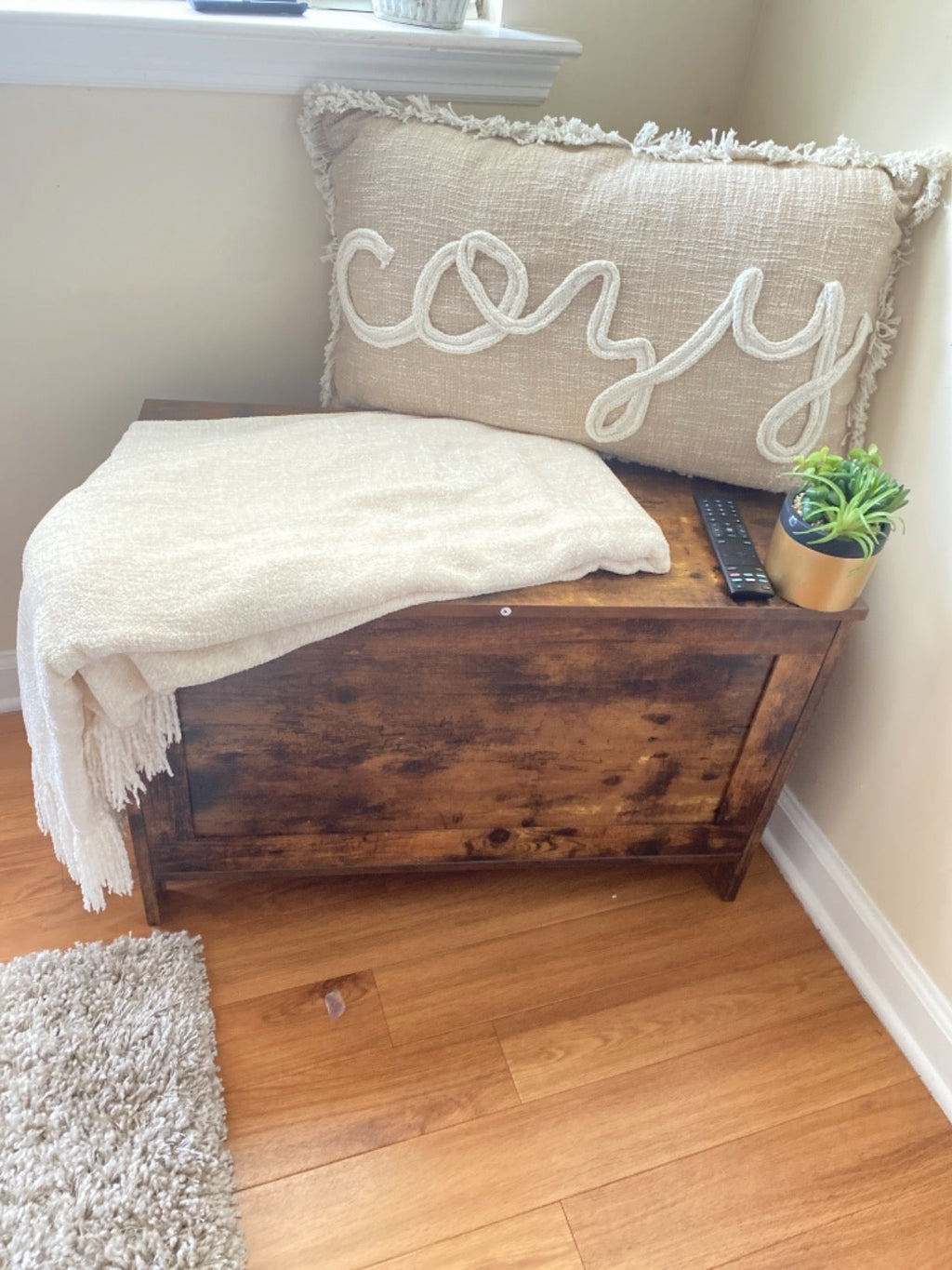 Storage Chest Sturdy Entryway Storage Bench, Wood Look Accent Furniture, Easy Assembly Oak White