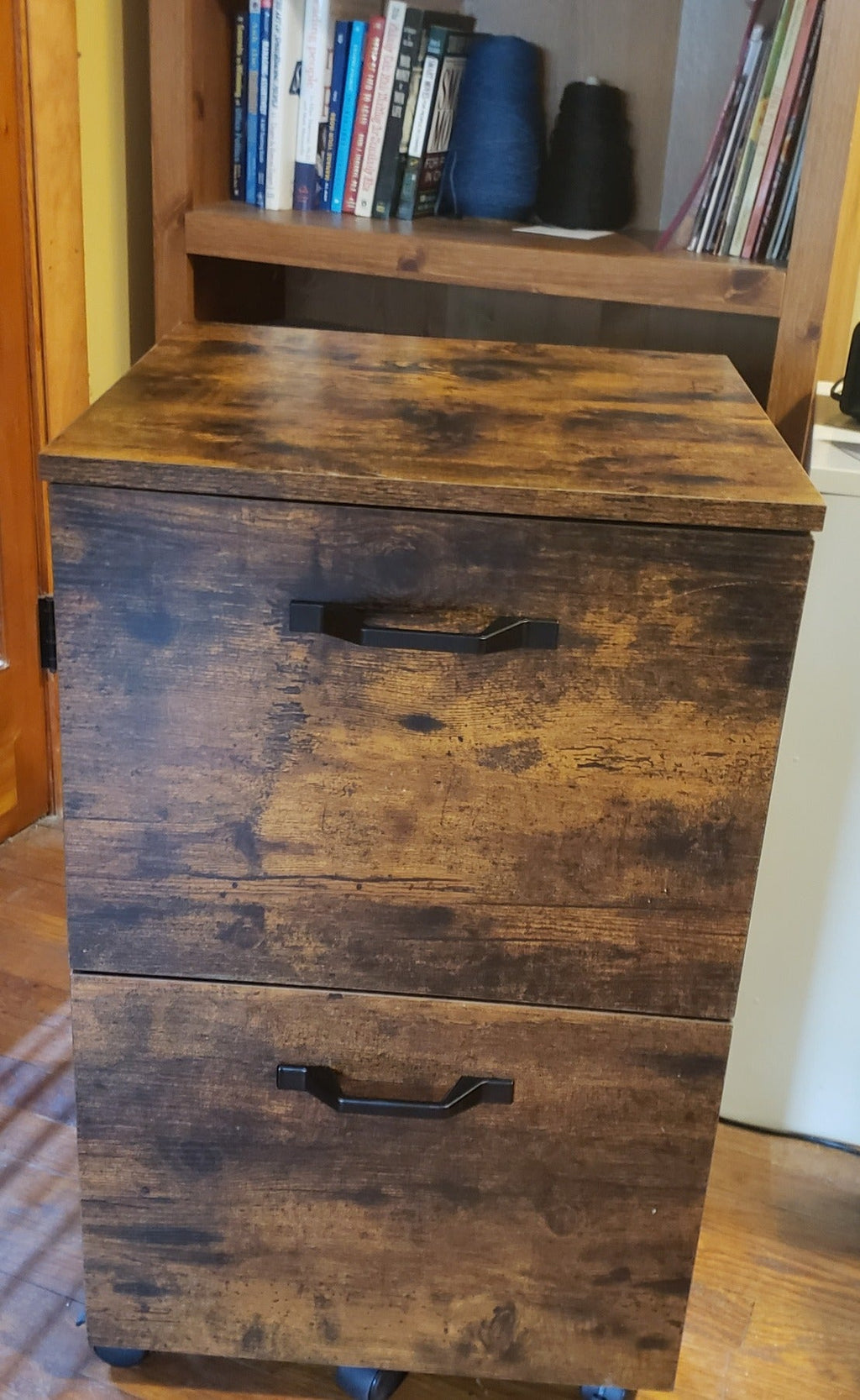 Rustic File Cabinet with 2 Drawers, Rolling Office Filing Cabinet with Wheels