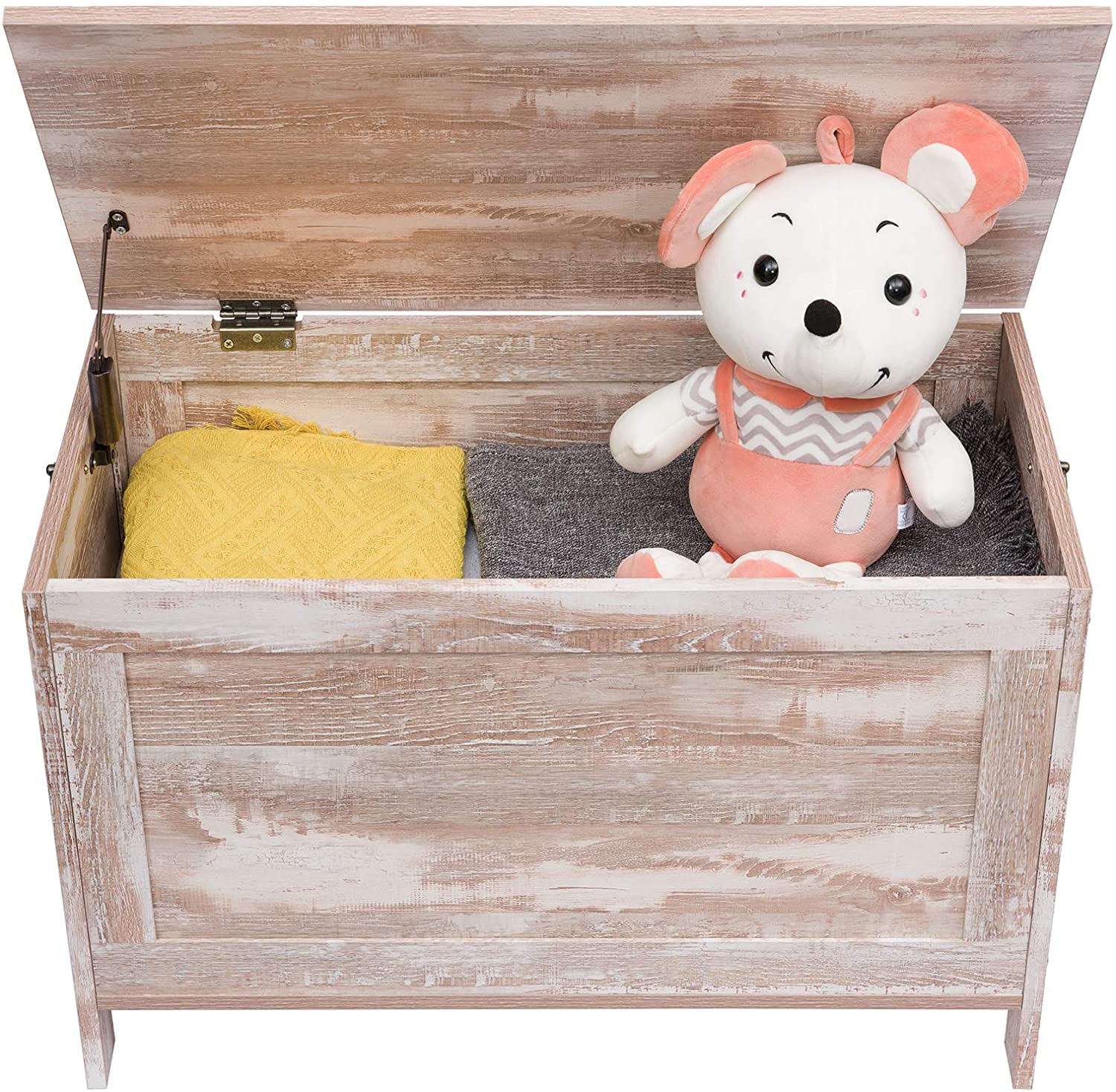 Storage Chest Sturdy Entryway Storage Bench, Wood Look Accent Furniture, Easy Assembly Oak White