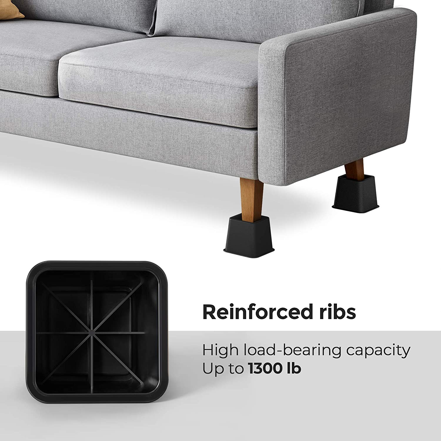 Bed Risers, 4-Pack Furniture Risers, Heavy Duty Bed Lifts in Heights of 3, 5 or 8 Inches