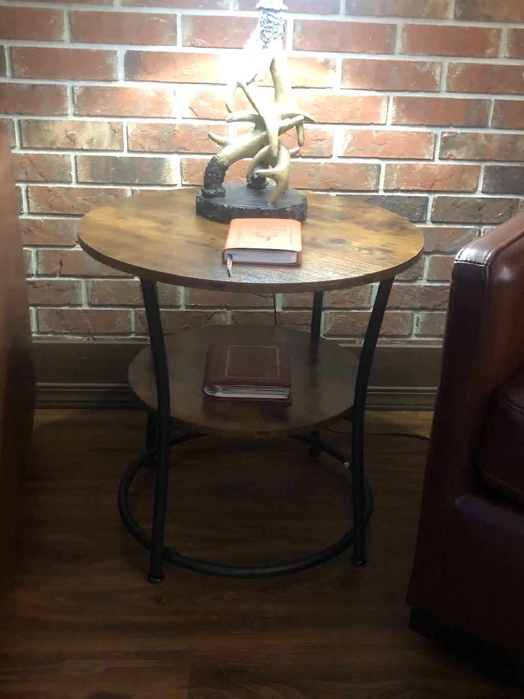 Side Table | Round End Table with Shelves