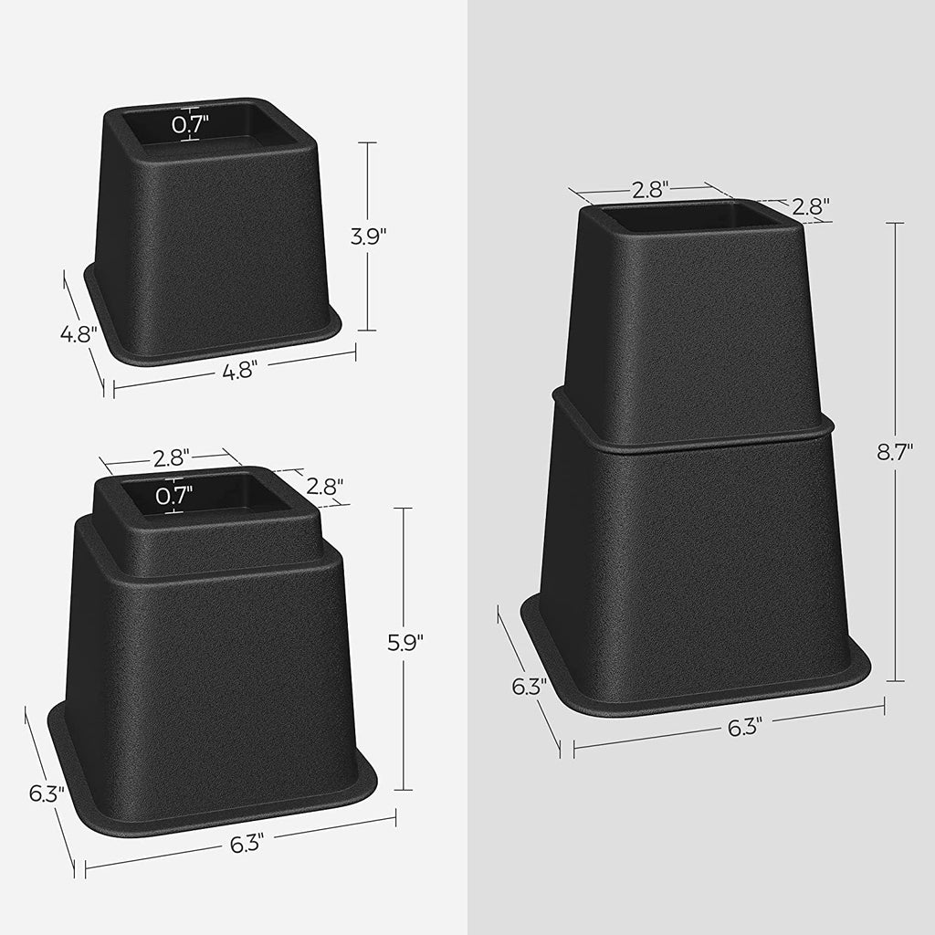 Bed Risers, 4-Pack Furniture Risers, Heavy Duty Bed Lifts in Heights of 3, 5 or 8 Inches
