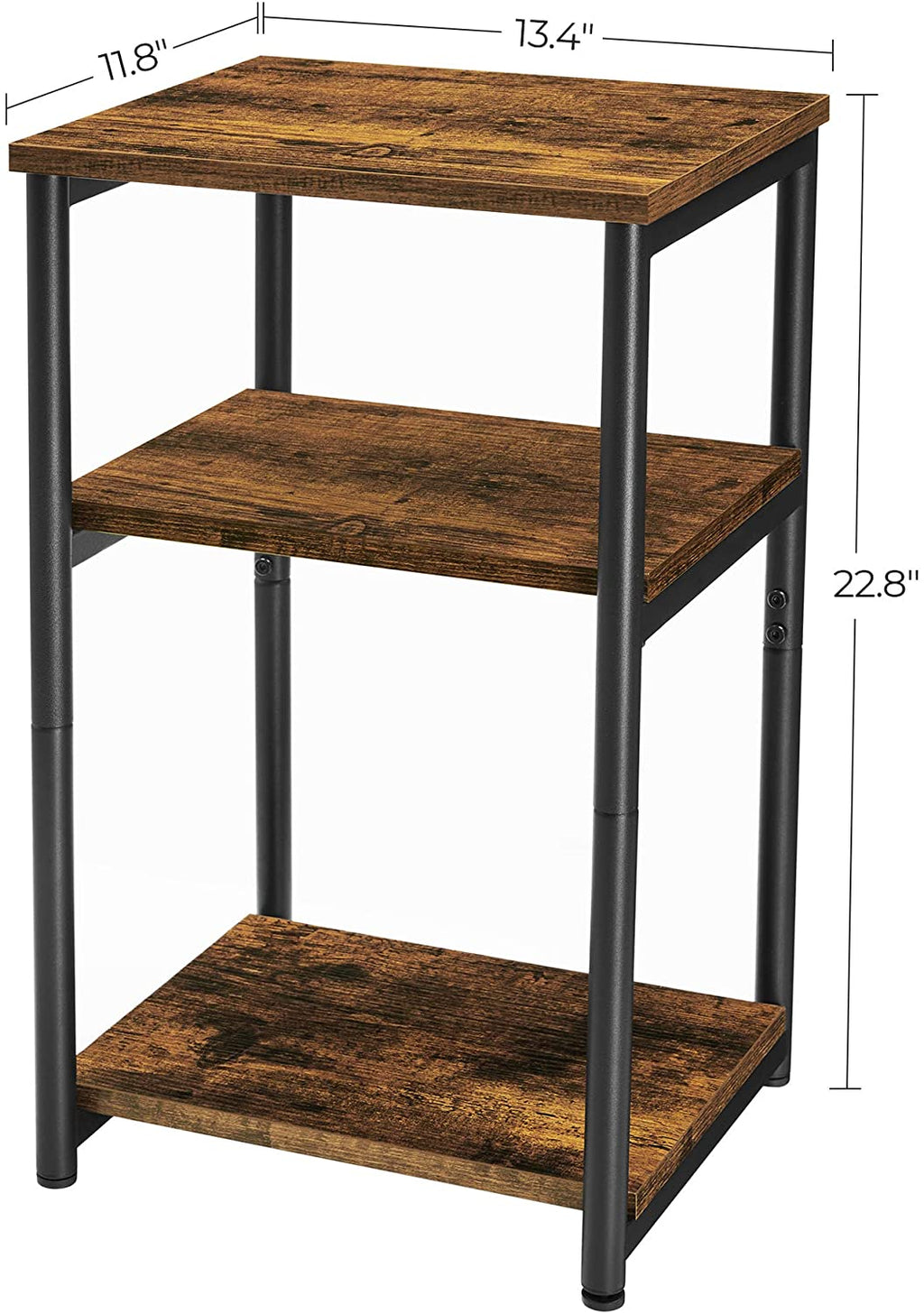 Side Table, End Table with Storage Shelves, 3-Tier Slim Tall Table