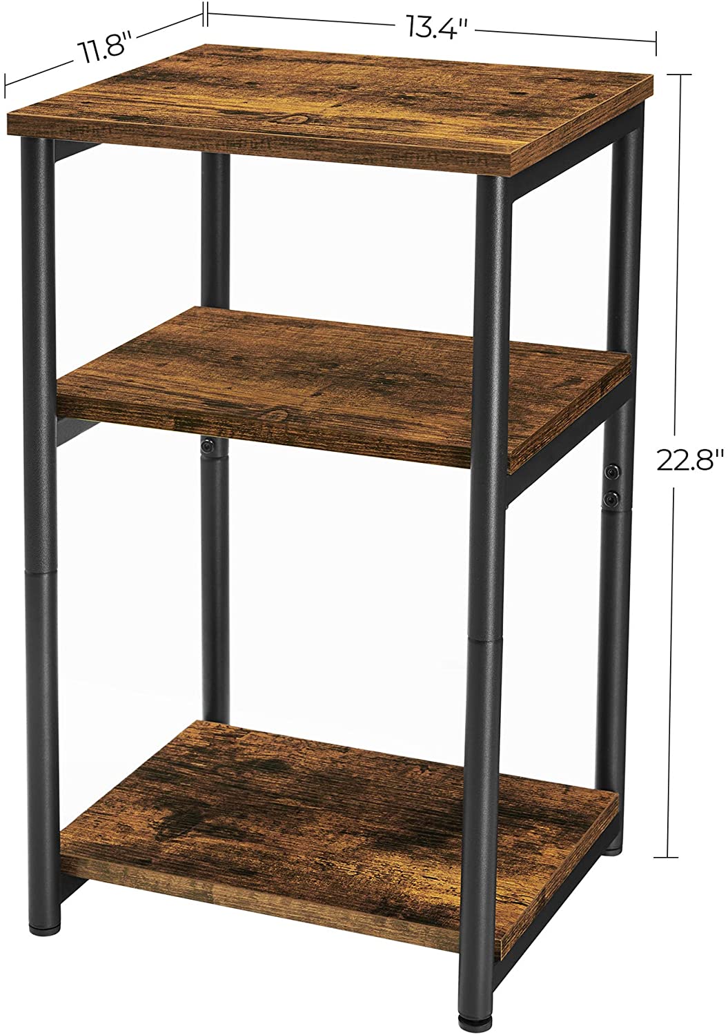 Side Table, End Table with Storage Shelves, 3-Tier Slim Tall Table