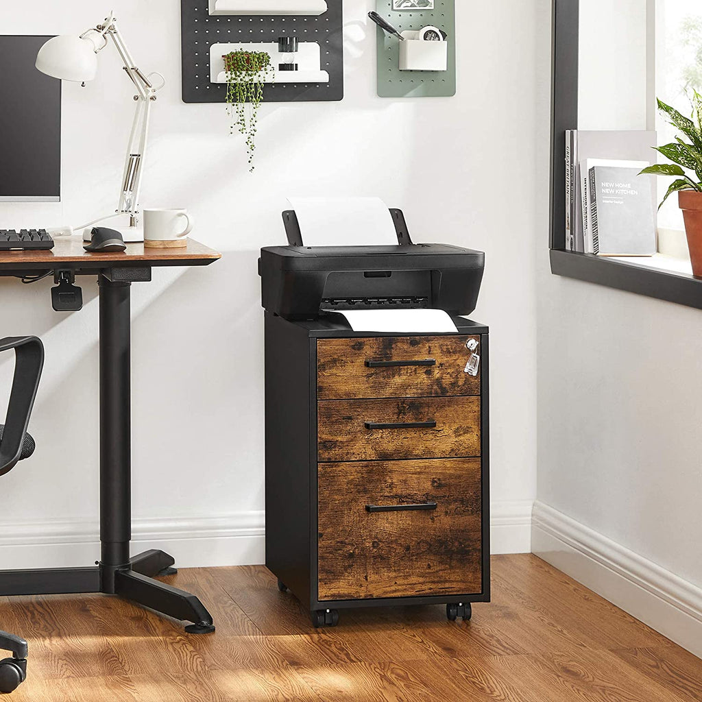 Mobile File Cabinet, Office Filing Cabinet with Wheels and Lock for A4