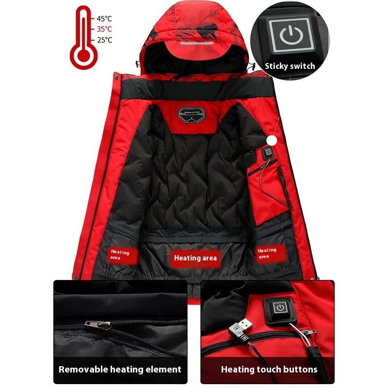 Outdoor Camouflage Heating Shell Jacket Smart USB Heating Cotton-padded Clothes