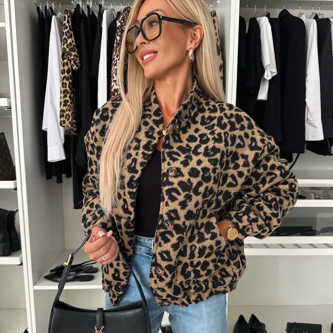 Spring And Autumn Vintage Leopard Print Jacket Coat For Women