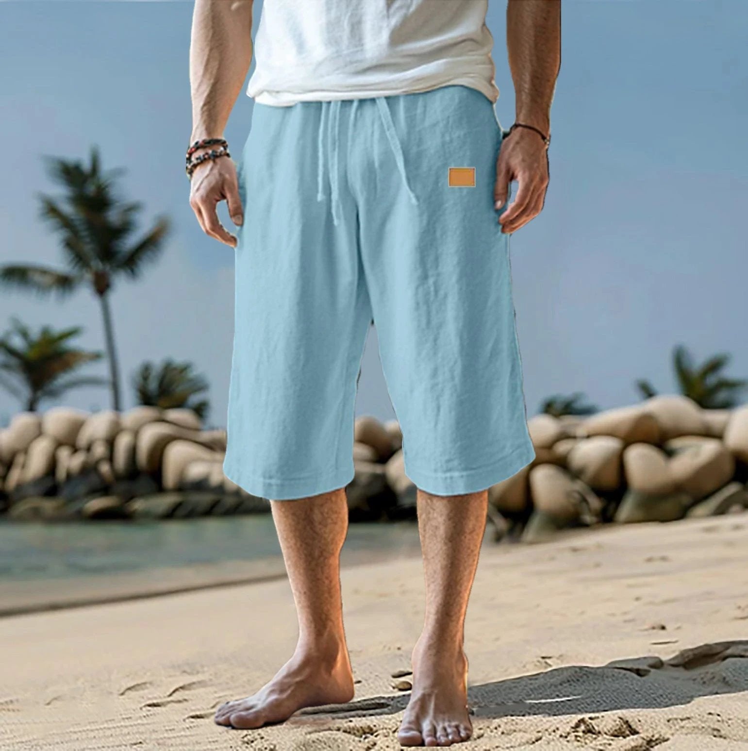 Men's Cropped Straight-leg Shorts Solid Color