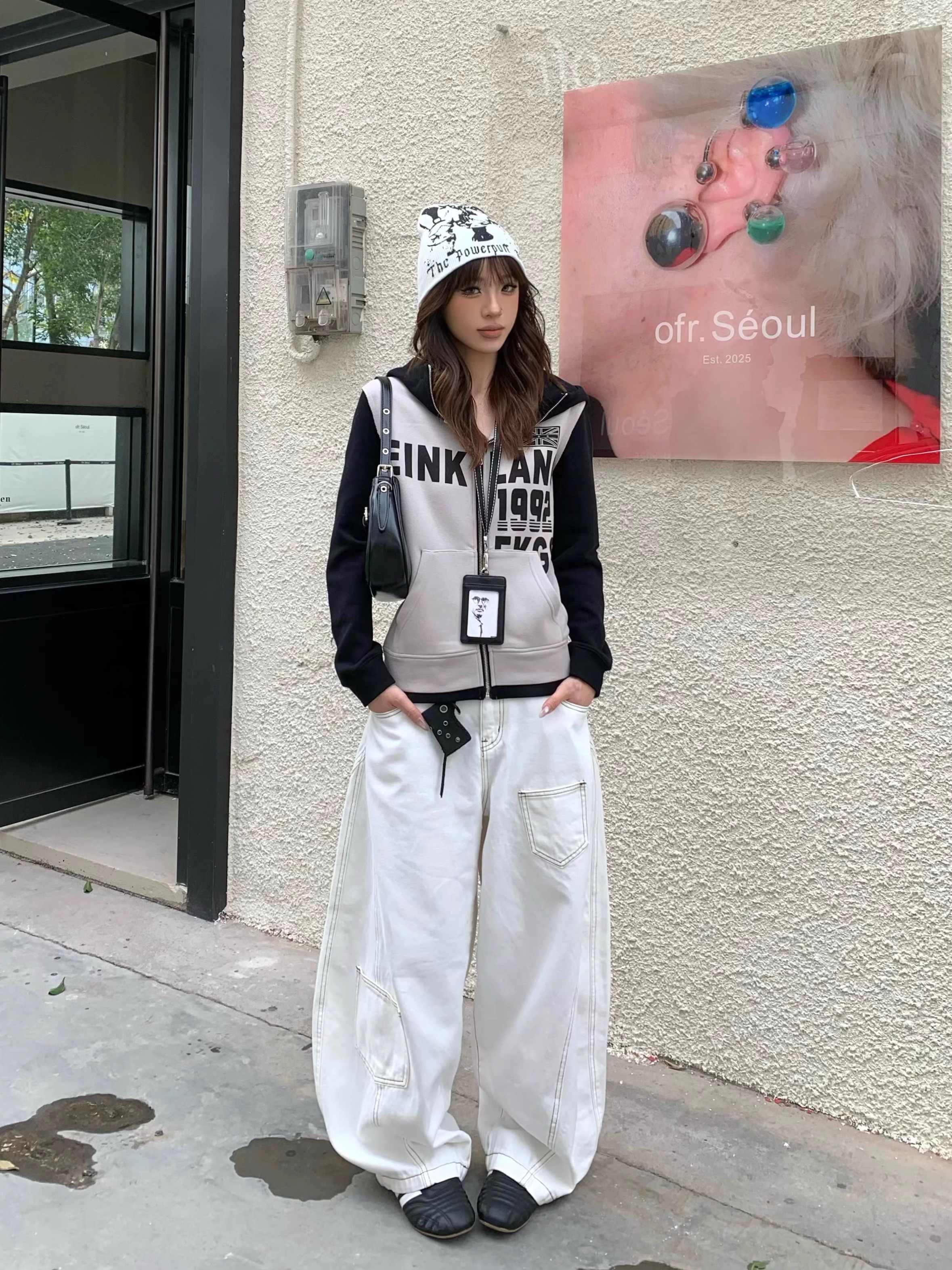 Women's Letter Printed Hoodie Thin Slim-fit Shoulder Top