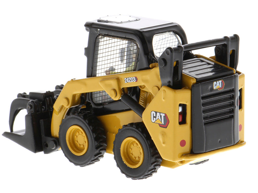 CAT Caterpillar 242D3 Wheeled Skid Steer Loader with Work Tools and Operator Yellow "High Line Series" 1/50 Diecast Model by Diecast Masters
