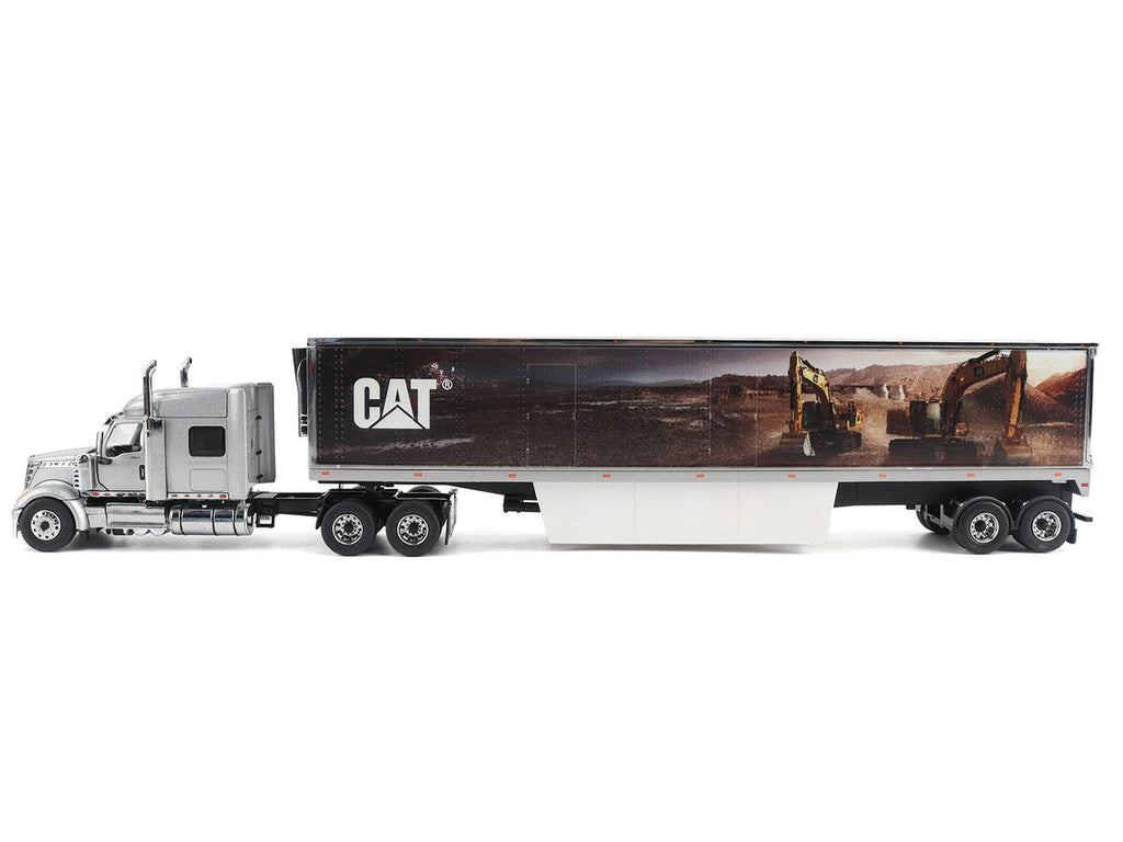 International Lonestar Truck with Sleeper Silver Metallic with "CAT Caterpillar" Mural Trailer "Transport Series" 1/50 Diecast Model by Diecast Masters