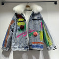 Heavy Industry Personality Big Fur Collar Denim Short Coat Women