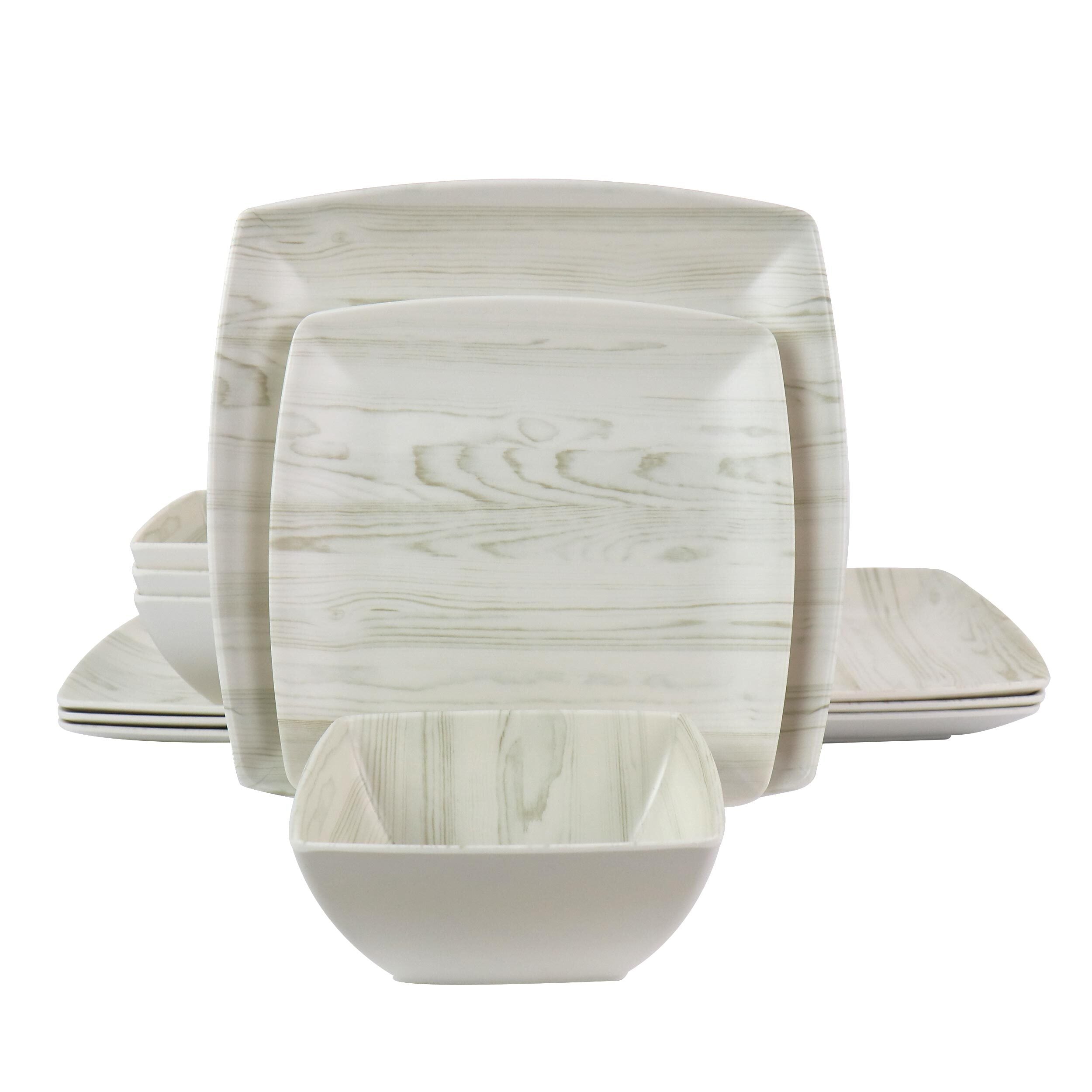 Gibson Home Woodgrain 12 Piece Melamine Dinnerware Set