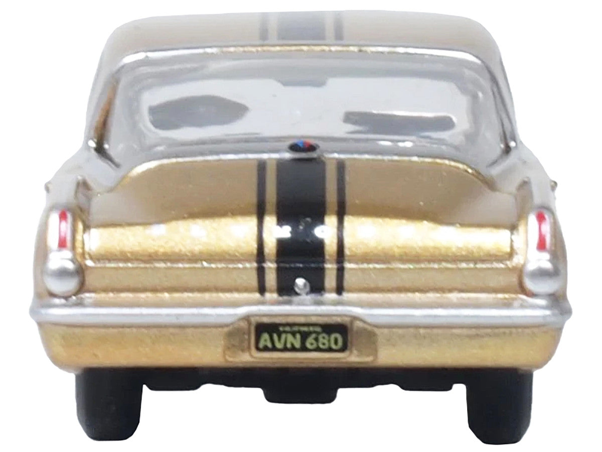 1965 Plymouth Barracuda Gold Metallic with Black Stripes 1/87 (HO) Scale Diecast Model Car by Oxford Diecast