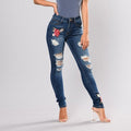 Black jeans with embroidered feet