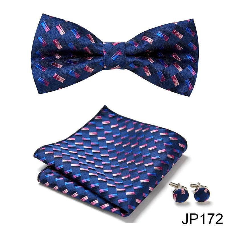 Men's Formal Bow Tie Handkerchief and Cuff links Set