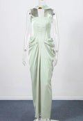 Tube Top Cinched Waist Pleated Dress
