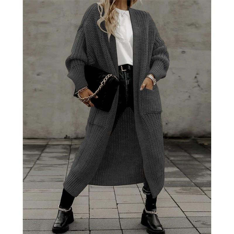 Women's Knitted Plus Size Long Cardigan w/ Pocket