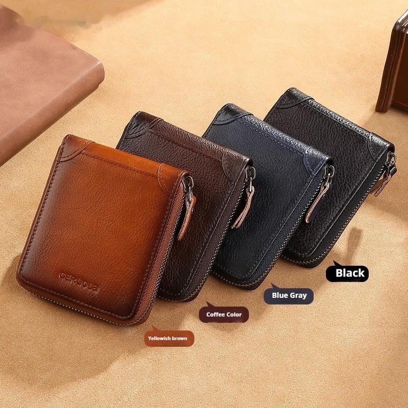 Men's Cowhide Wallet With Multiple Card Slots And A Zipper