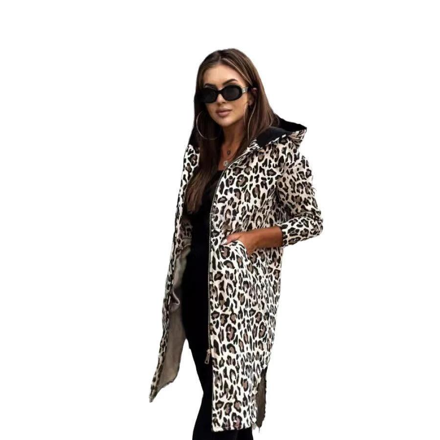 Women's Long-sleeved Hooded Printed Trench Coat