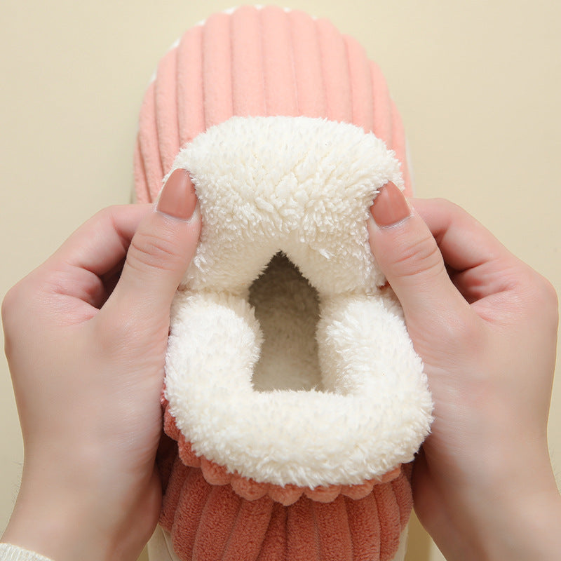 Winter Plush Home Shoes Fashion Solid Color Stripes Floor Bedroom Slippers Indoor Outdoor Garden Shoes For Women Men Couples