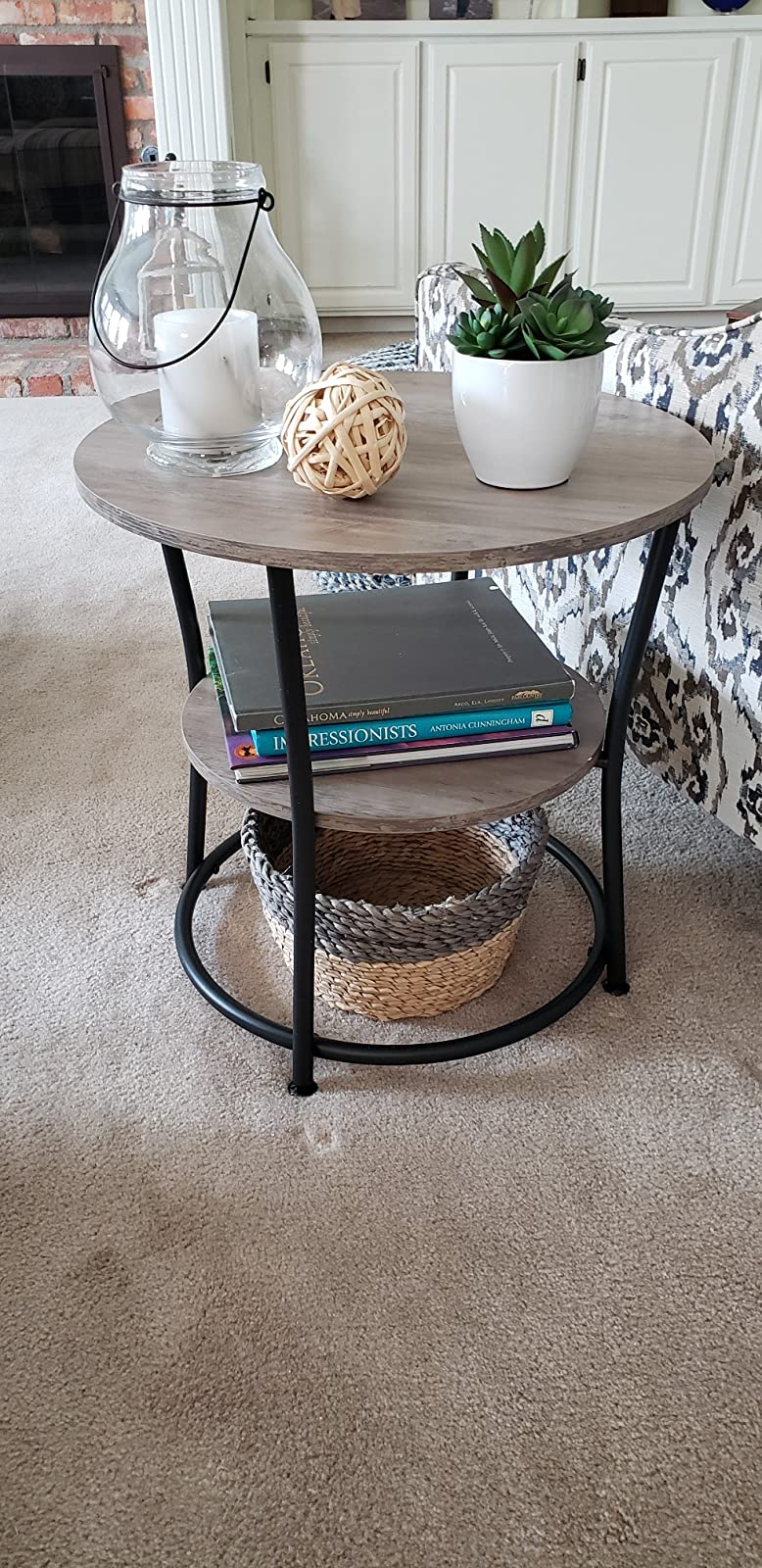 Side Table | Round End Table with Shelves