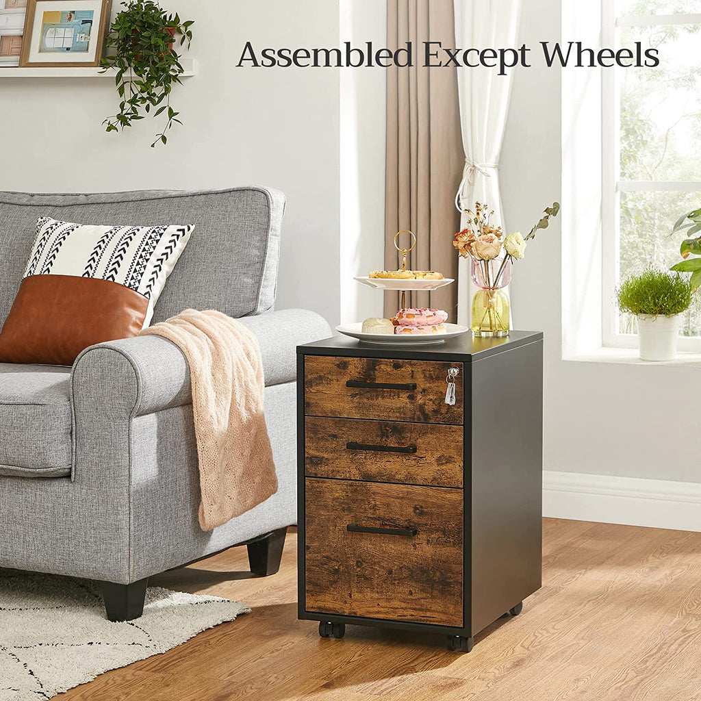 Mobile File Cabinet, Office Filing Cabinet with Wheels and Lock for A4