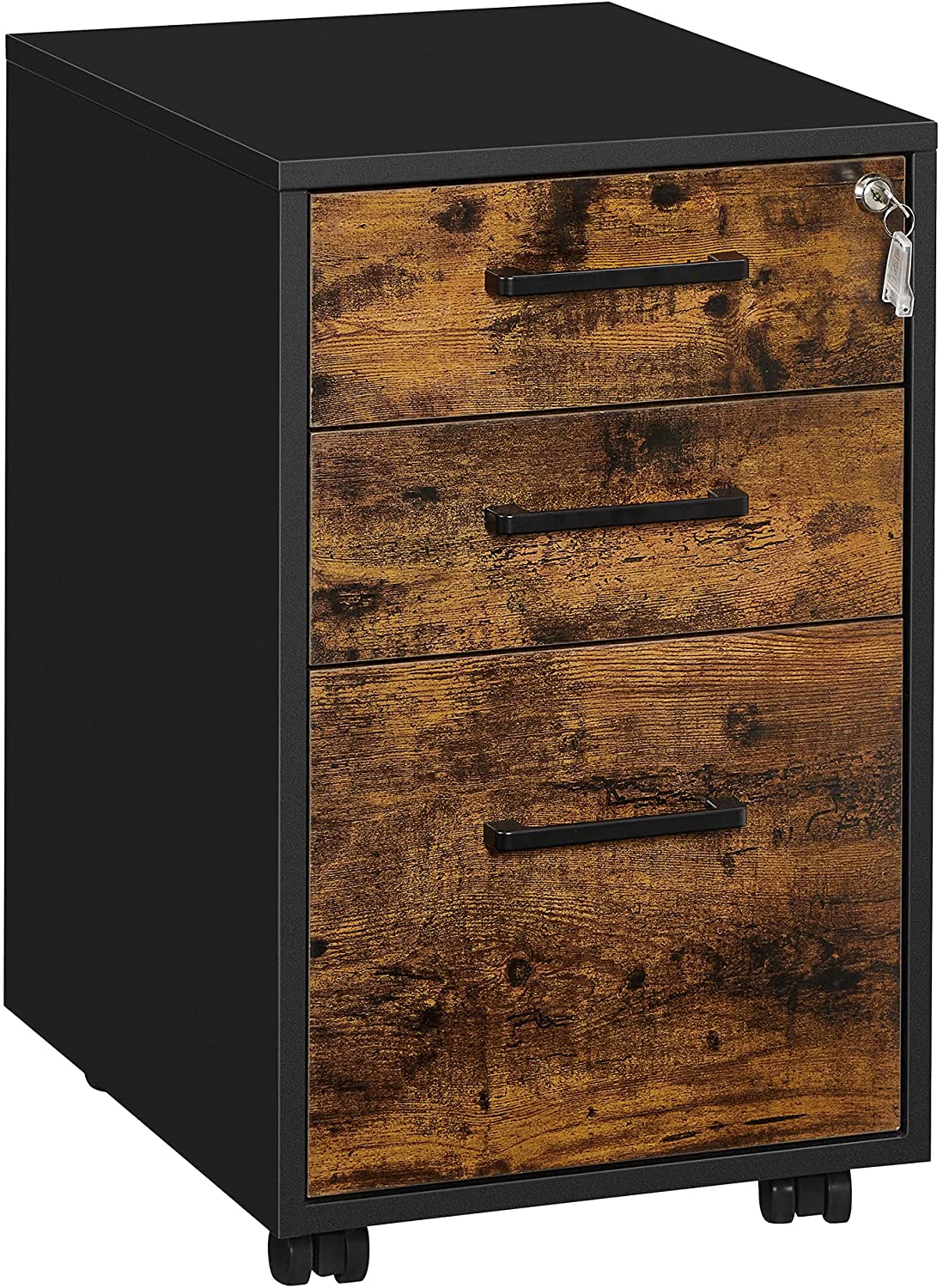 Mobile File Cabinet, Office Filing Cabinet with Wheels and Lock for A4