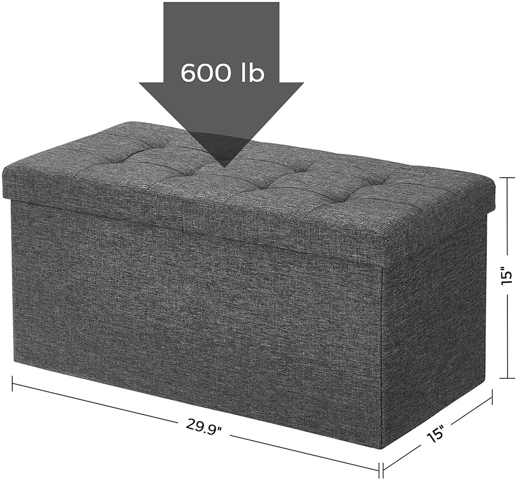 Folding Ottoman, Storage Bench with Flip-up Lid, 21.1 Gal Capacity, Padded Seat, 29.9 x 15 x 15 Inches