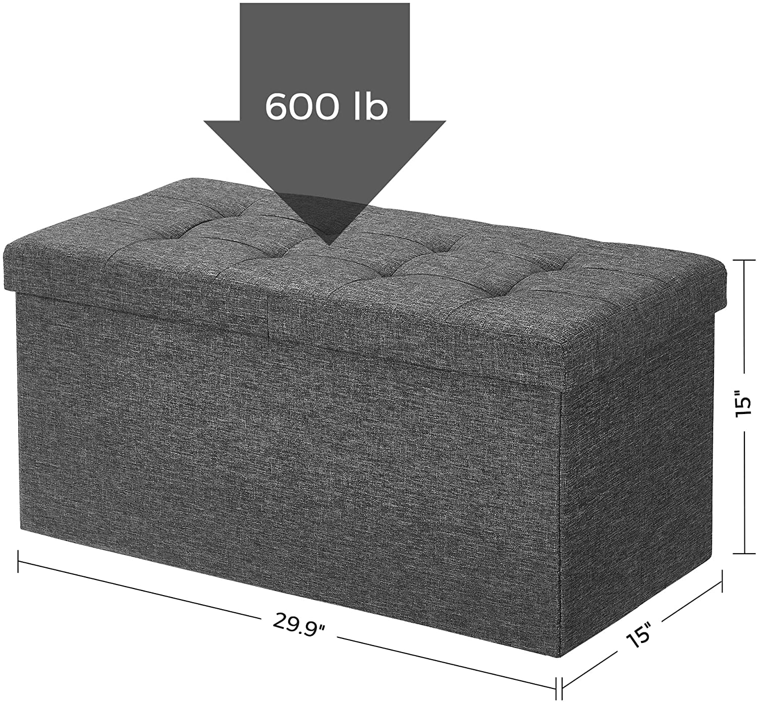 Folding Ottoman, Storage Bench with Flip-up Lid, 21.1 Gal Capacity, Padded Seat, 29.9 x 15 x 15 Inches