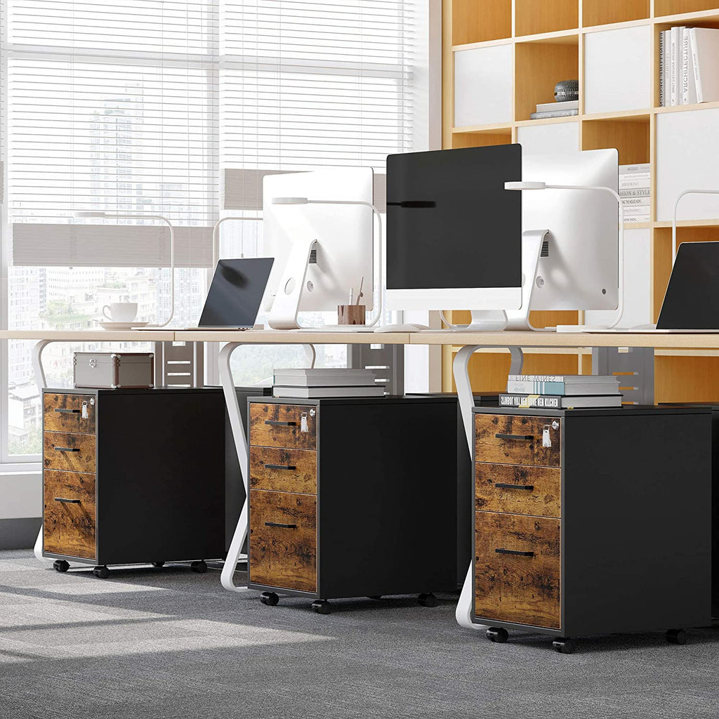 Mobile File Cabinet, Office Filing Cabinet with Wheels and Lock for A4