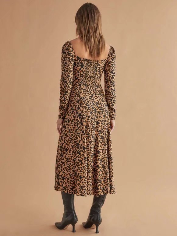 French Girl Summer Retro Square Collar Slimming Waist-Tight Side Slit Floral Holiday Dress