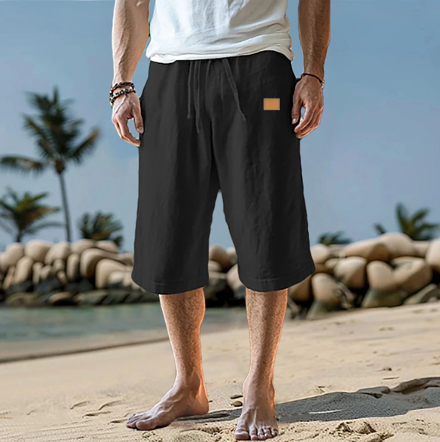Men's Cropped Straight-leg Shorts Solid Color