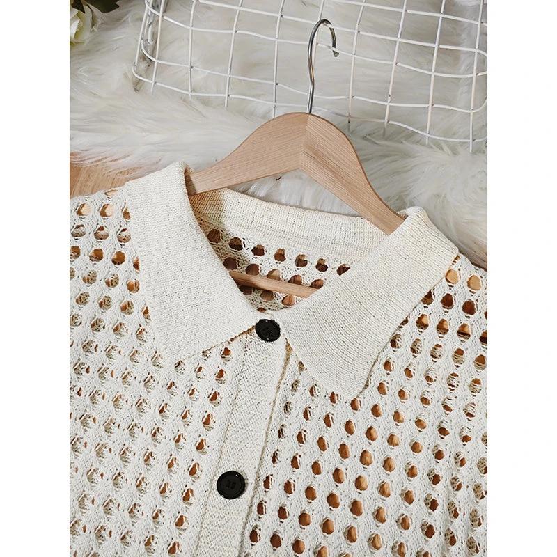 Women's Plus Size Cardigan Lightweight Hollow Out V-Neck Button Down Long Sleeve Knit Coat, 0XL-4XL