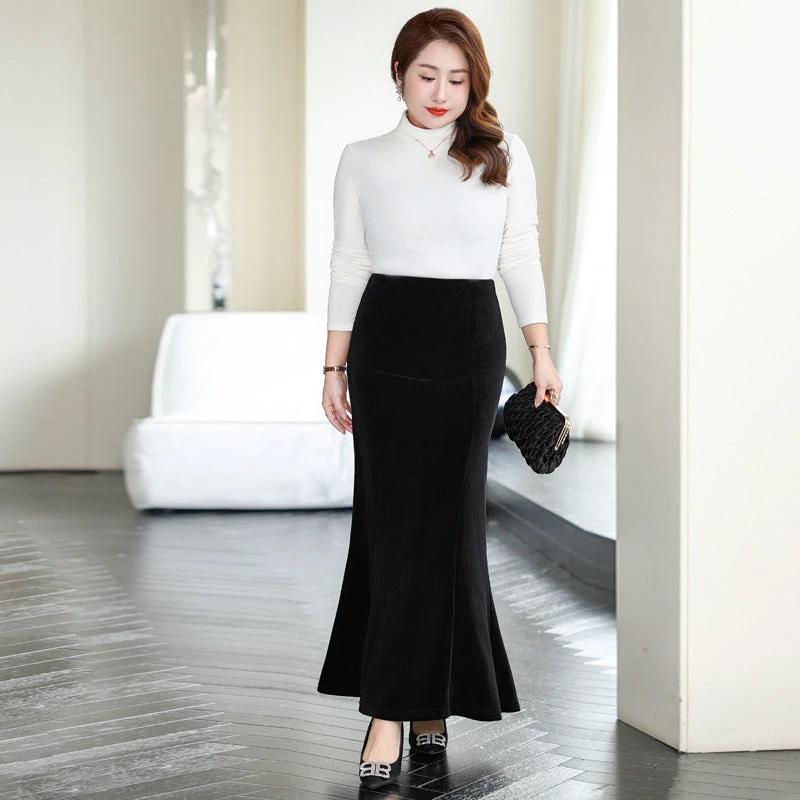 Hip Fishtail Elastic Waist Autumn And Winter Midi Dress