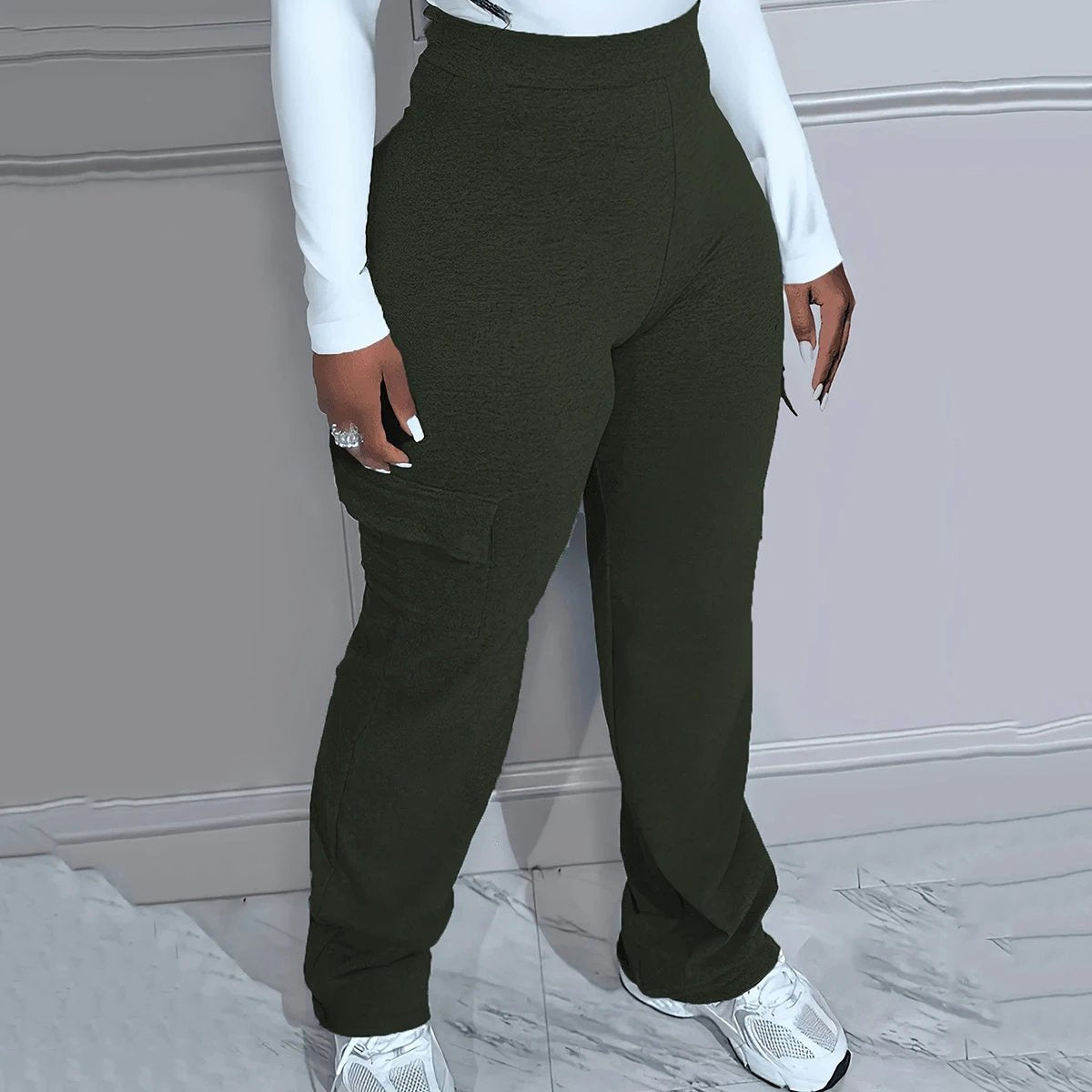 Plus Size Solid Color Simple cargo  Knitted Women's Trousers
