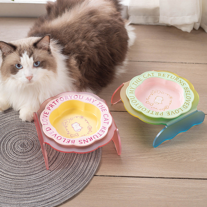 Neck Anti-tumble Acrylic Lace Ceramic Cat Bowl