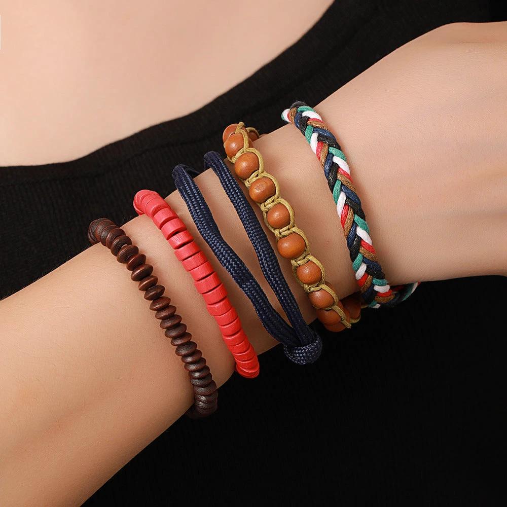 Retro Men's Coconut Wood Multi-Layer Stackable Bracelet Set