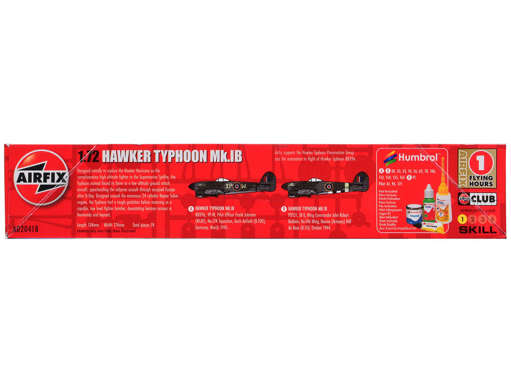 Level 1 Model Kit Hawker Typhoon Mk.IB Aircraft with 2 Scheme Options 1/72 Plastic Model Kit by Airfix